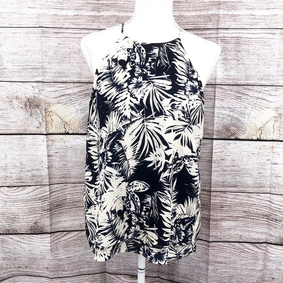 Paper Crane High Neck Blue and White Floral Tank Top Size M - Picture 1 of 7
